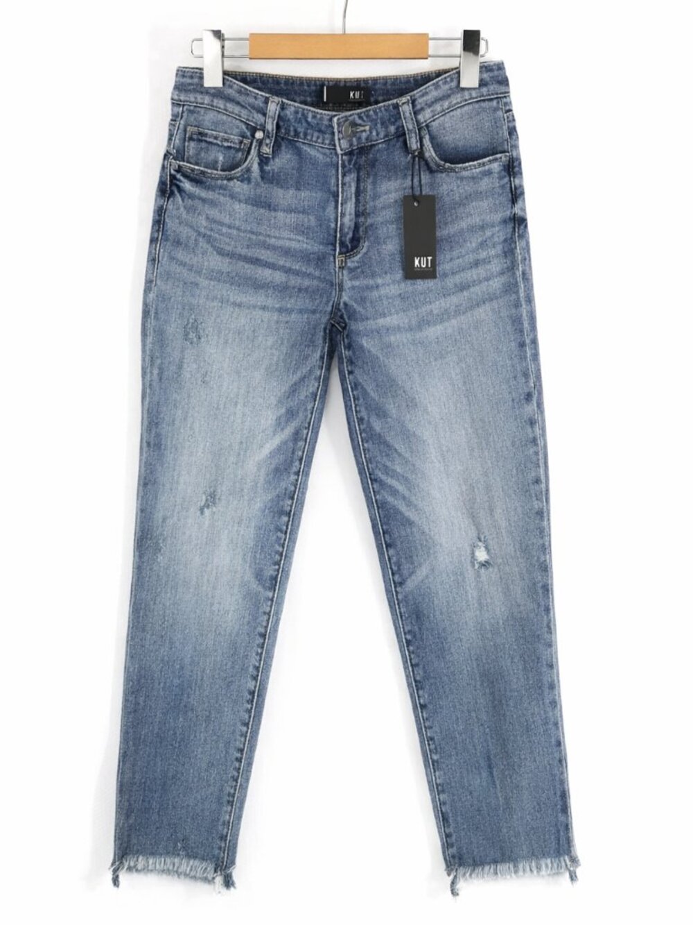 Distressed Cropped Ankle Blue Jeans • Raw Hem, Mid Rise • Size 27 • NWT - Picture 8 of 10
